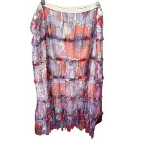 NWT Anthropologie Maeve Floral Tulle Tiered Ruffle A Line  Midi Skirt 3X Plus